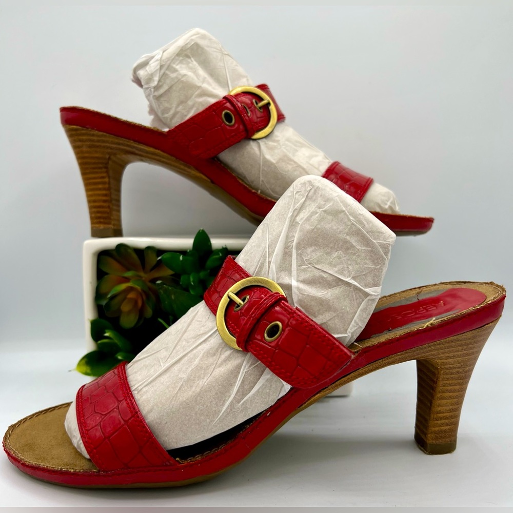 🌺Aerosoles Red Slide Sandals - Strappy Heels with Buckles🌸🌺